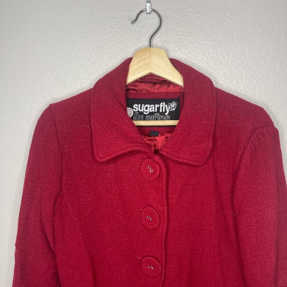 SugarFly Red Wool Blend Winter Fall Coat Jacket Size Medium - Picture 2 of 9